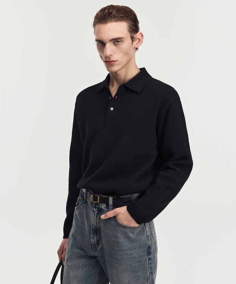 Cashmere Blended Essential Polo Knit Top (Black) TNSW6F110BK