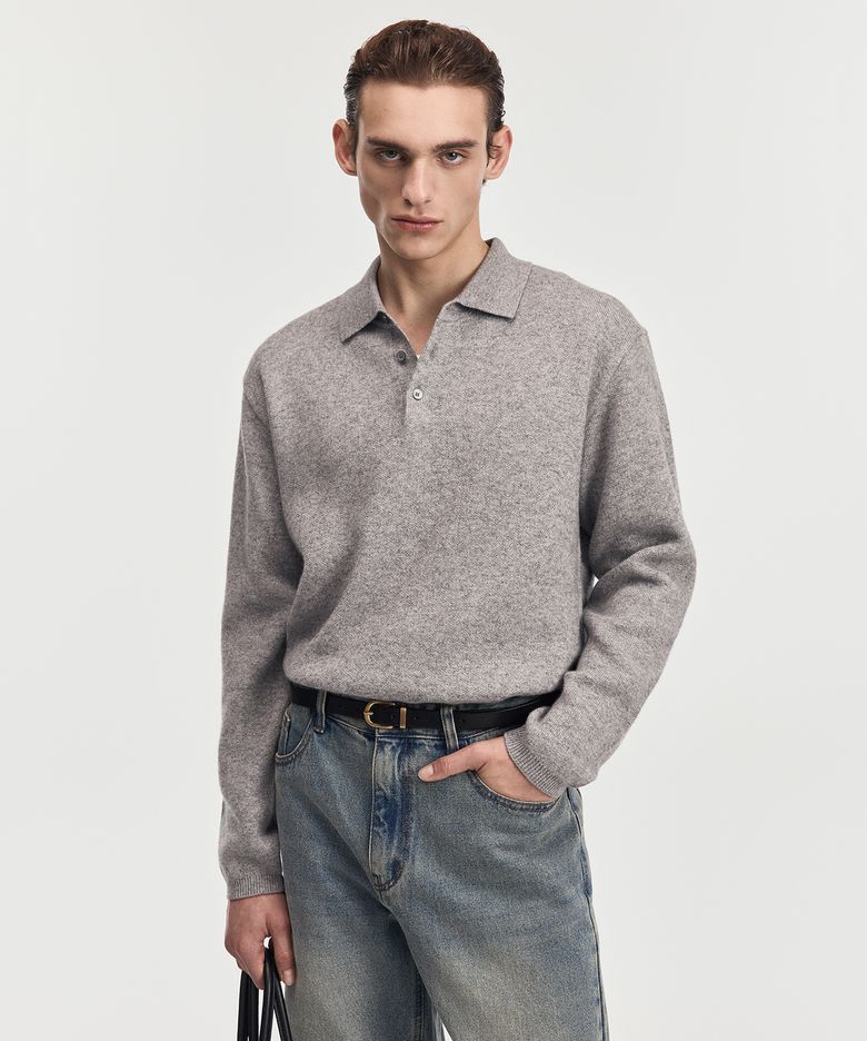 Cashmere Blended Essential Polo Knit Top (Grey) TNSW6F110G2