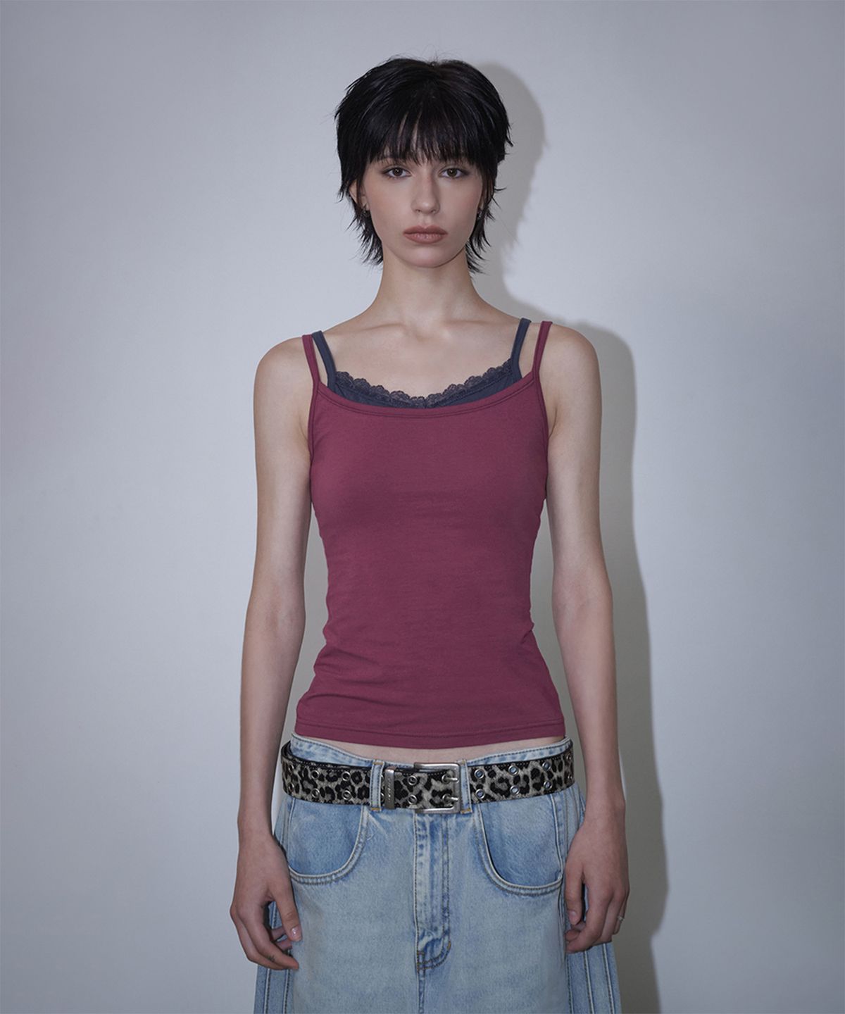 로타입(ROUGHTYPE) Double Layered Lace Sleeveless - Wine