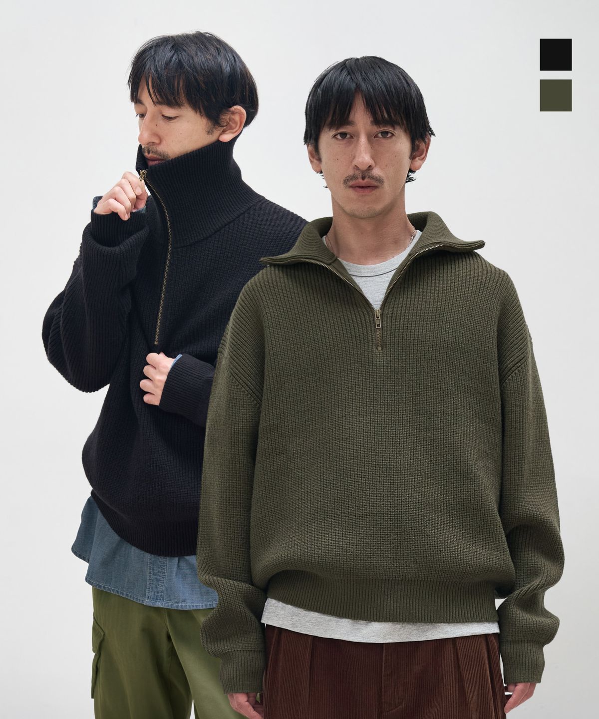 헤비웨더(HEAVY WEATHER) [2PACK] 워셔블 데일리 크롭 카라 하프 집업 니트