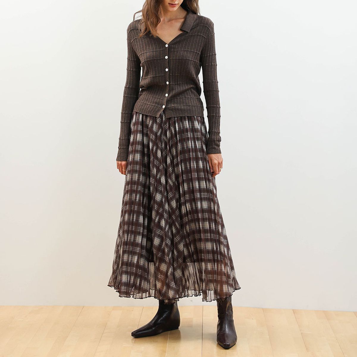 웬스데이딜라잇(WEDNESDAY DELIGHT) WD_Fluid plaid banding skirt