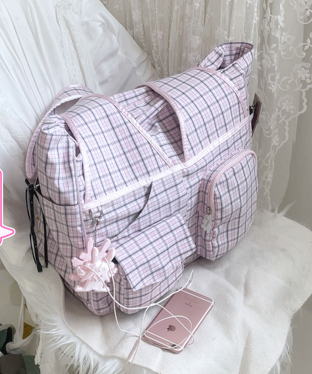 시월107(SIWL107) TIDI Work Bag (Check Pink)