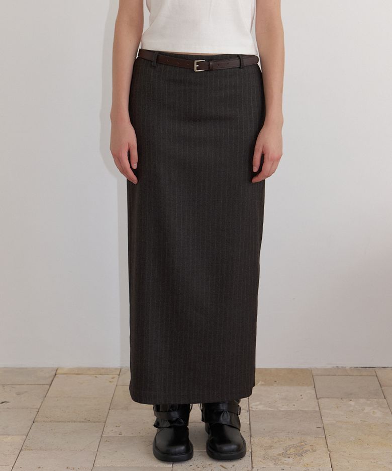 Stripe leather belted H-line skirt [FRFA06SK02]_Charcoal