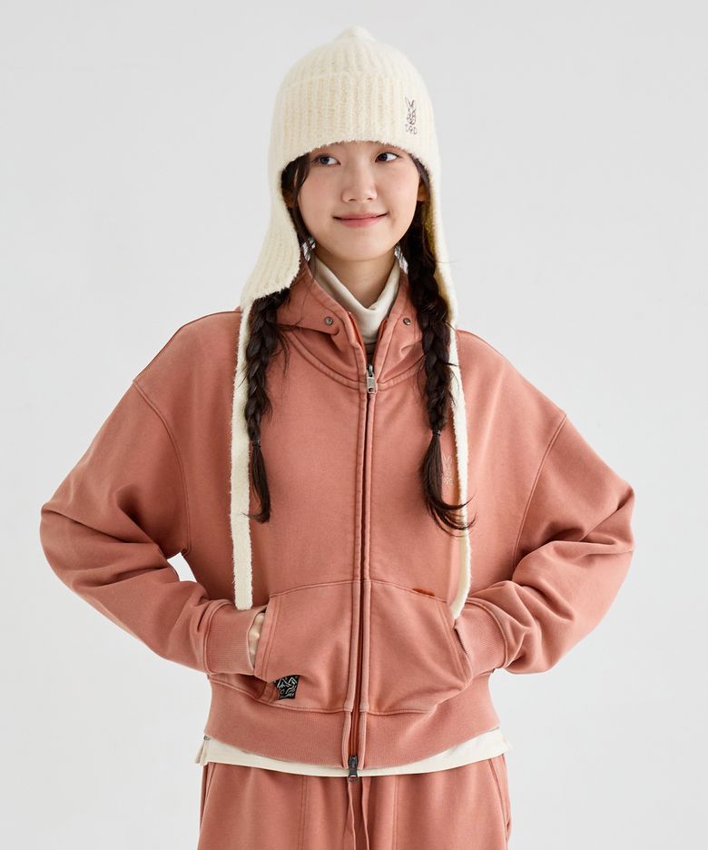 여성) 페이드 워싱 크롭 후드집업(PINK)