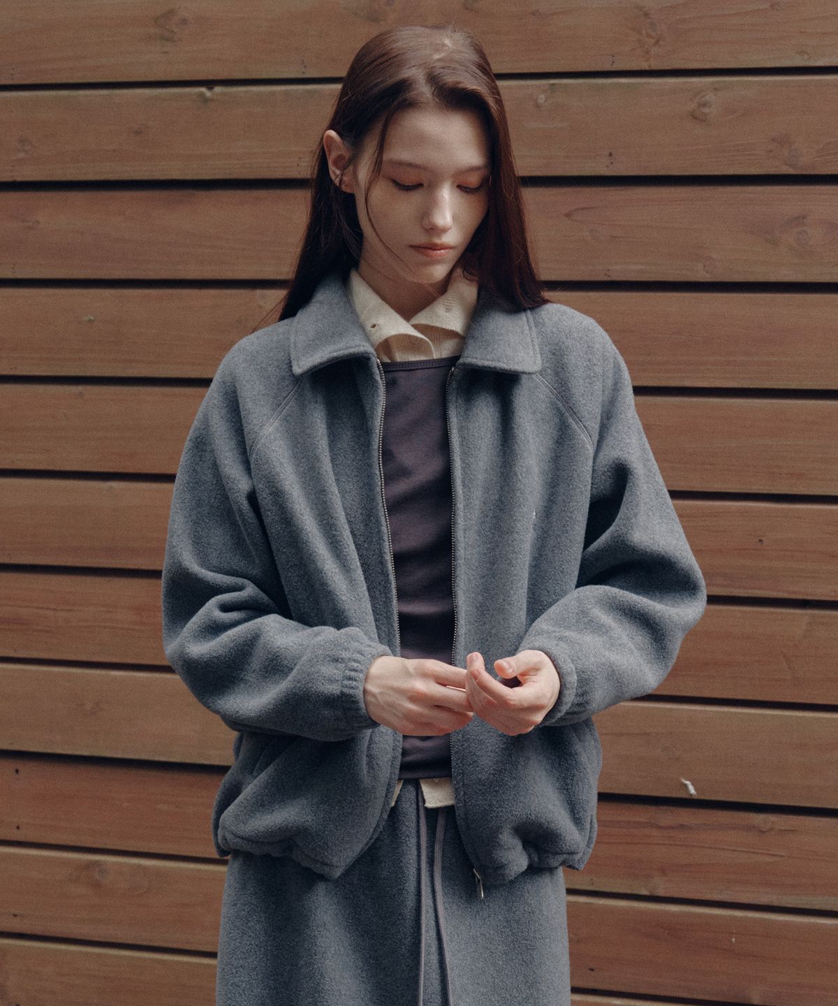 튜드먼트(TTUDEMENT) 50s FLEECE ZIP-UP JUMPER_CHARCOAL