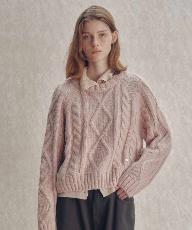 CABLE KNIT PULLOVER_PINK
