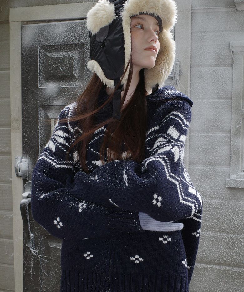 NORDIC PATTERN ZIP-UP_NAVY