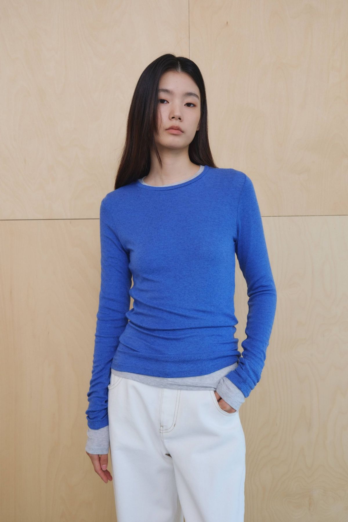쿠메(KUMÉ) Basic Wool Blend Layering Top, Blue
