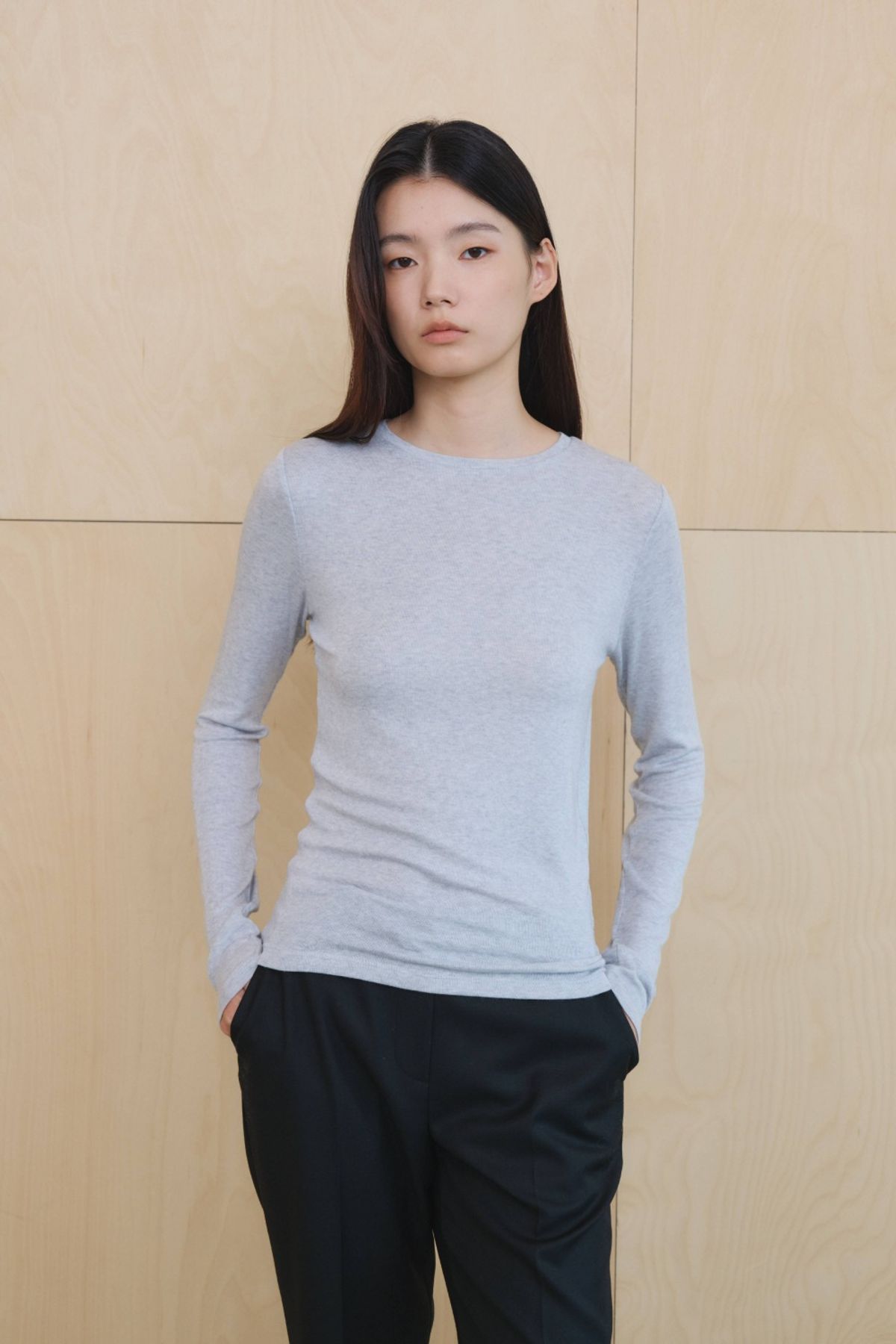 쿠메(KUMÉ) Basic Wool Blend Layering Top, Gray