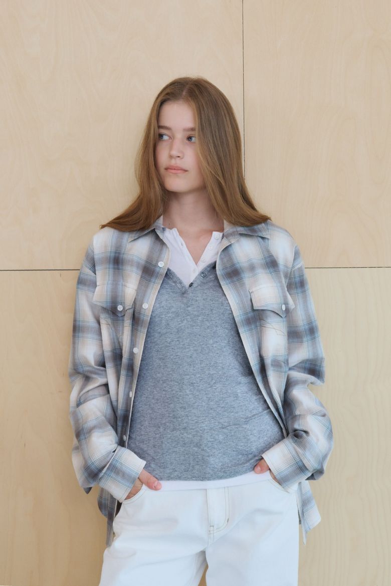 Cotton Checked Shirt with Embroidered Pocket, Blue