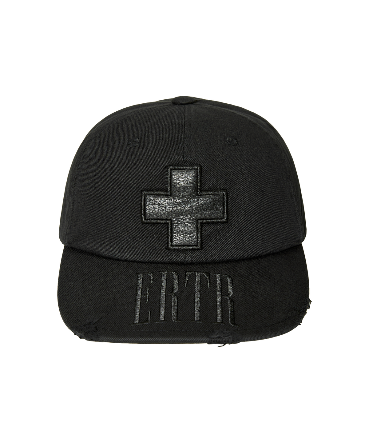 이알티알(ERTR) Leather Cross Applique Cap Black