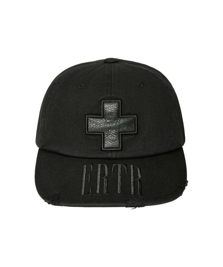 Leather Cross Applique Cap Black