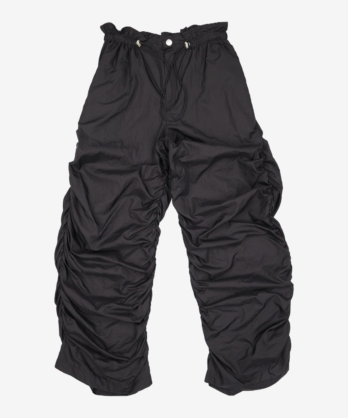 우알롱(WOOALONG) Shirring semi wide parachute pants - BLACK S