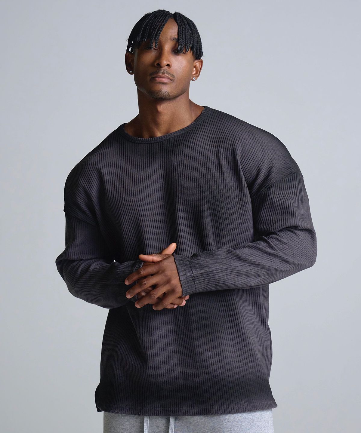 베르만 어패럴(VERMANN APPAREL) 와플 오버핏 롱슬리브 빈티지 딥그레이