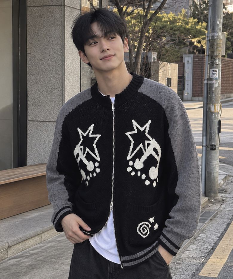 뮤직노트 투웨이 니트 집업 블랙