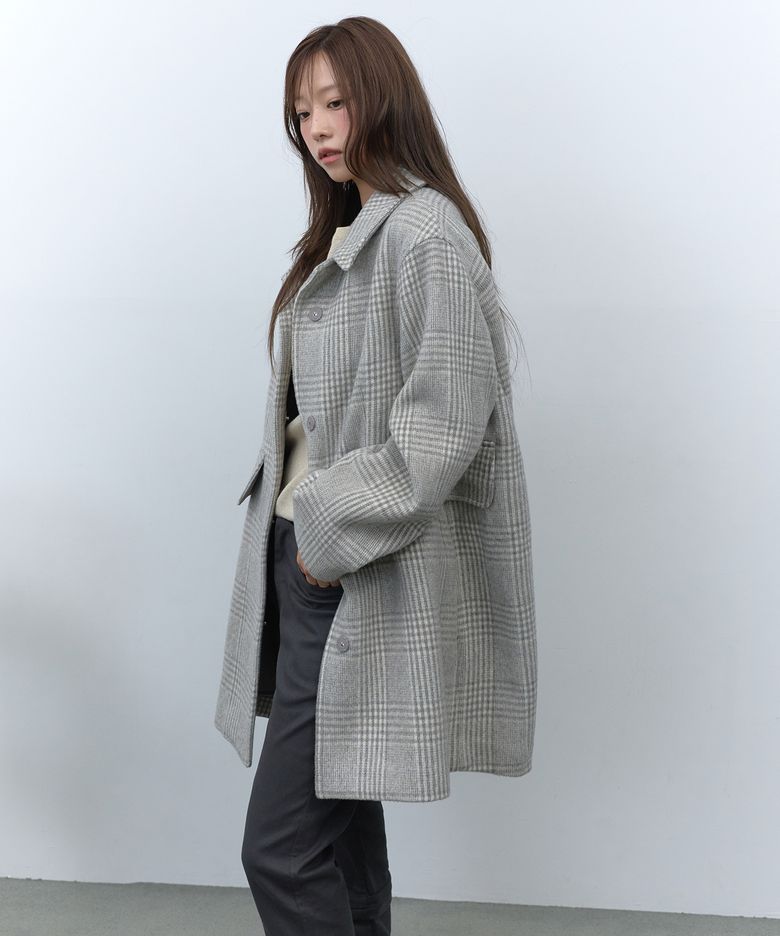 글렌 체크 울 코트