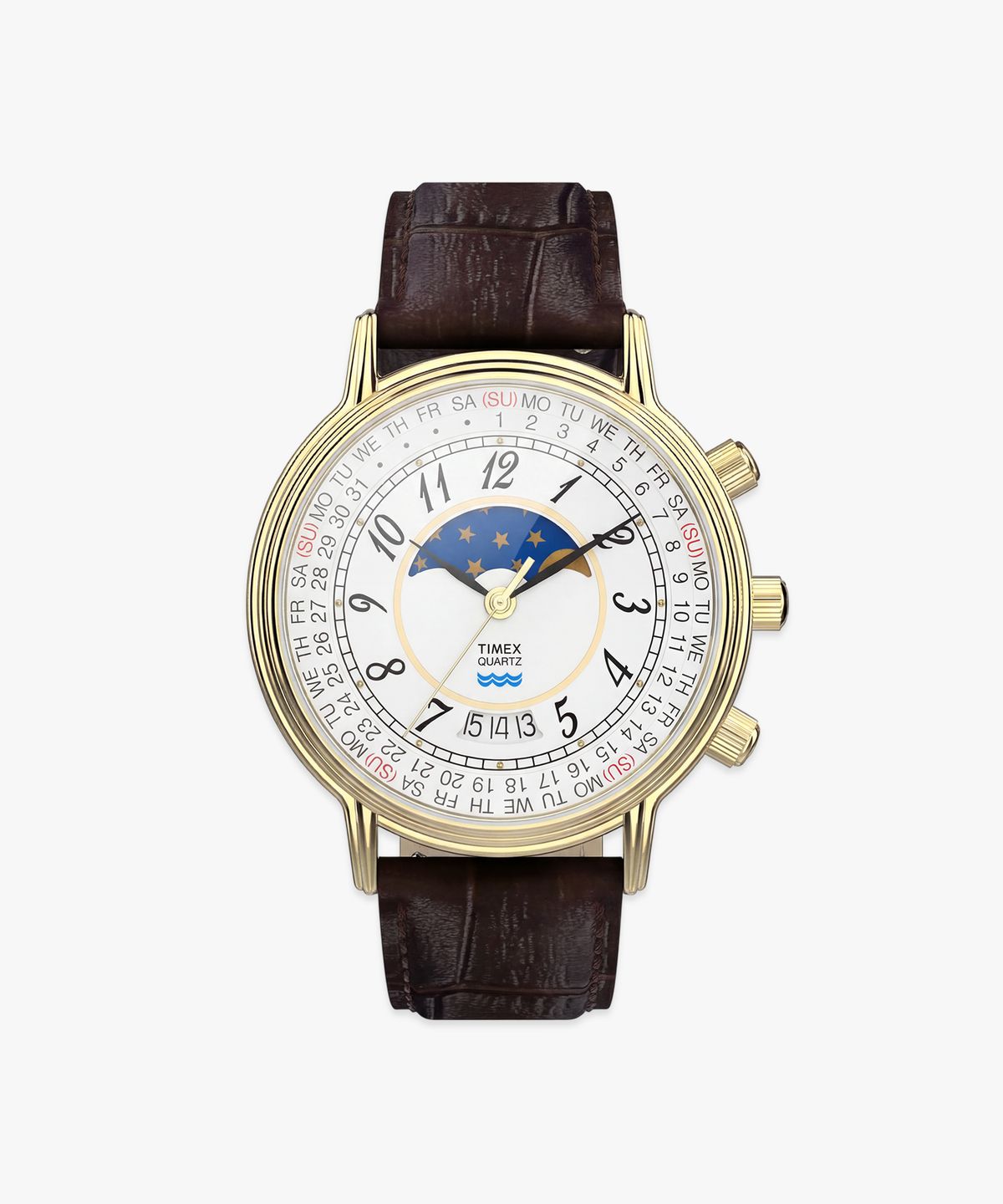 타이맥스(TIMEX) 1990 문페이즈 캘린더 다이얼 리이슈 가죽시계 37mm