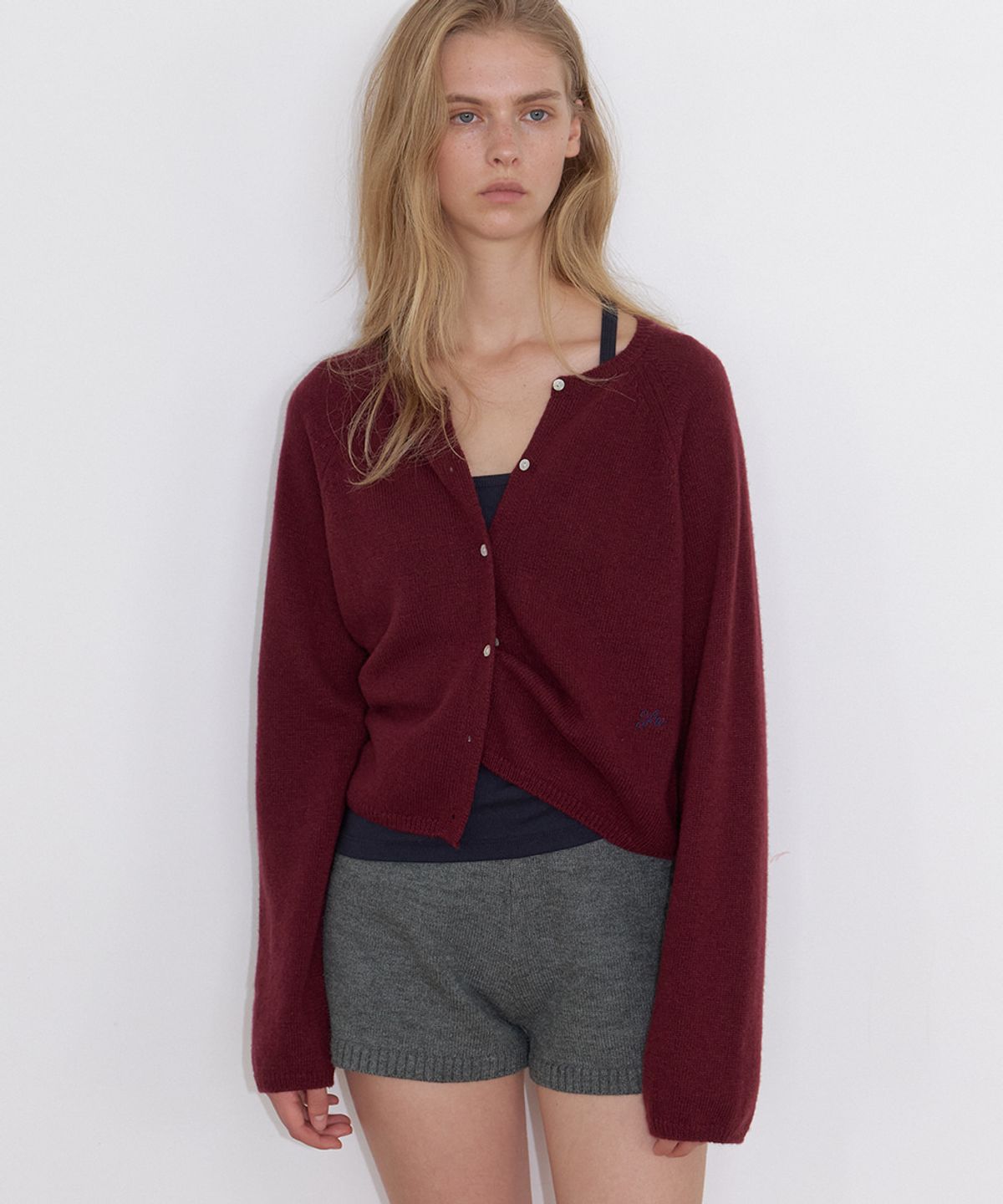 프리버07(FRIVER07) Wool round knit cardigan [FRFA06CD03]_Wine