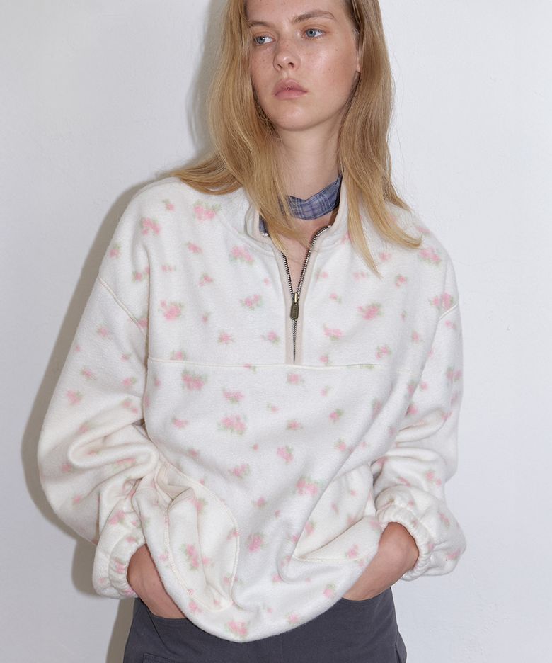 Floral fleece half zip-up [FRFA06LT10]_Ivory