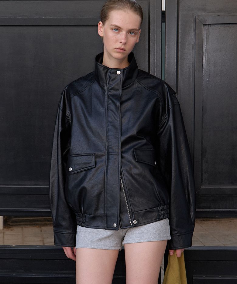 Leather bomber jacket [FRFA06JK02]_Black