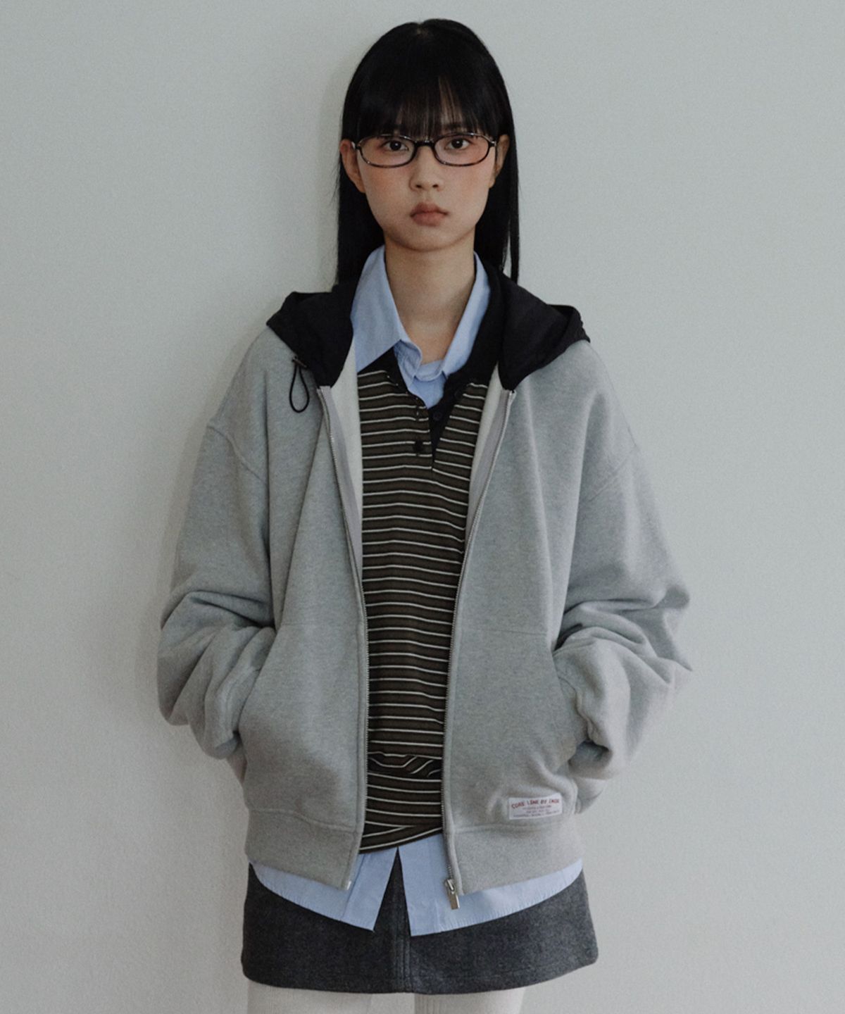 엔오르 스튜디오(ENOR STUDIO) [CORE] OVERSIZED TWO-TONE ZIP-UP HOODIE - GREY