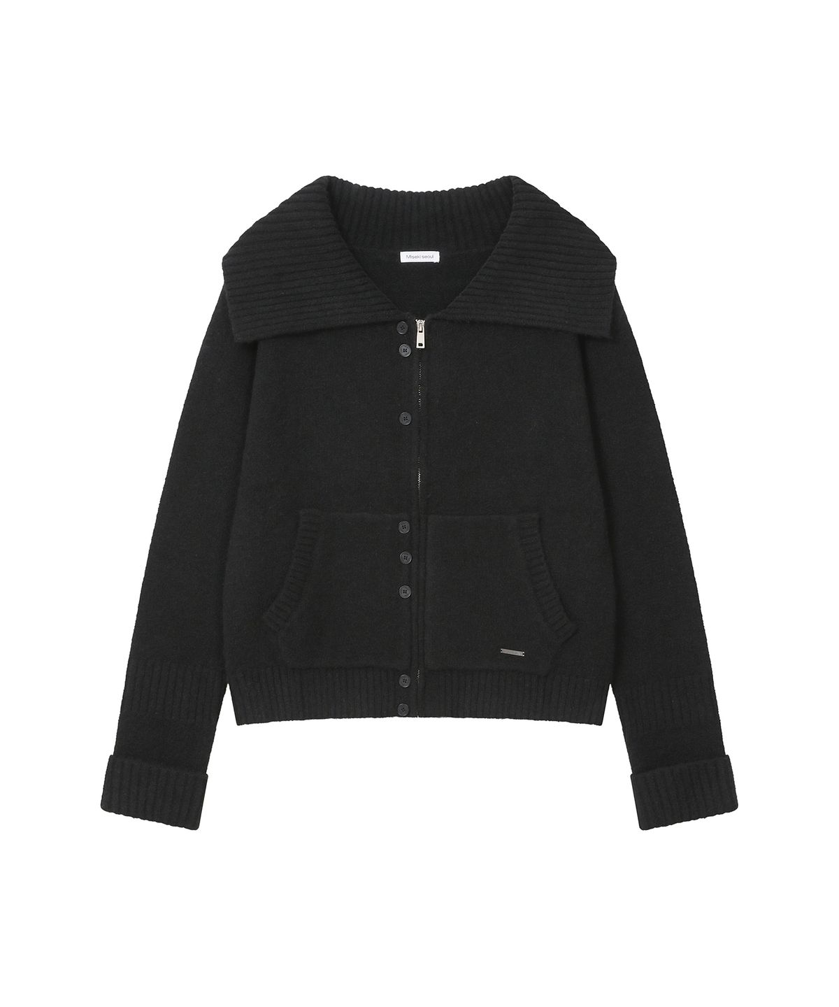 미세키서울(MISEKI SEOUL) Unbalanced button knit cardigan BLACK