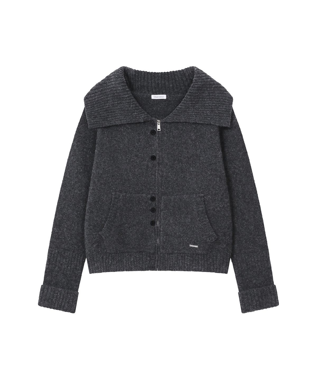 미세키서울(MISEKI SEOUL) Unbalanced button knit cardigan CHARCOAL