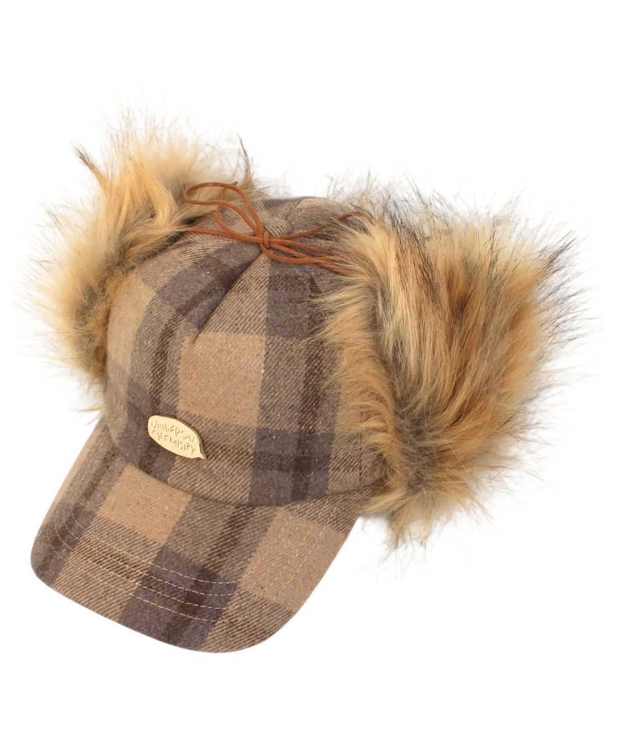 유니버셜 케미스트리(UNIVERSAL CHEMISTRY) Check Beige Fur Earflap Cap 귀달이모자