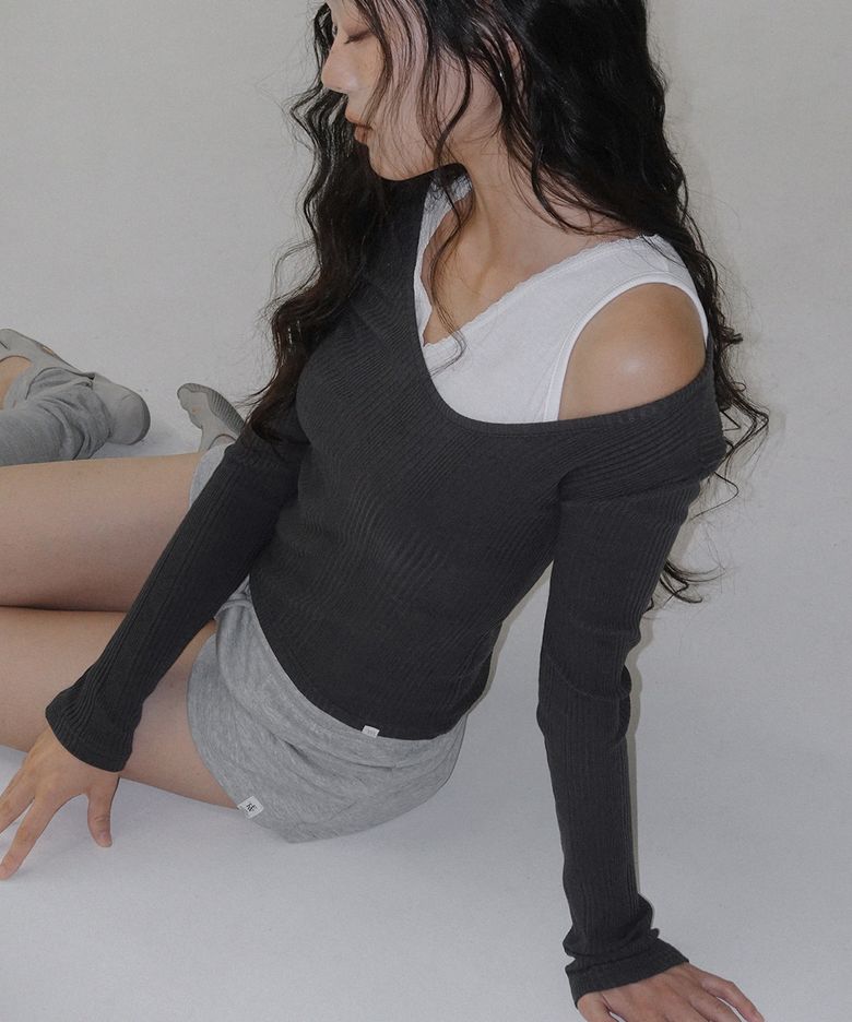 루츠 유넥 골지 긴팔 티셔츠