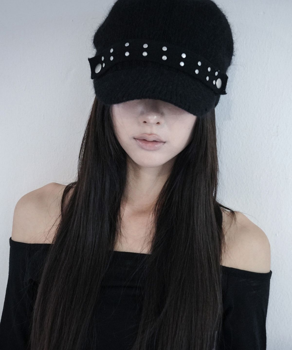 팬시클럽(FANCY CLUB) 스터드 니트 마린캡 (BLACK) F26ZE414