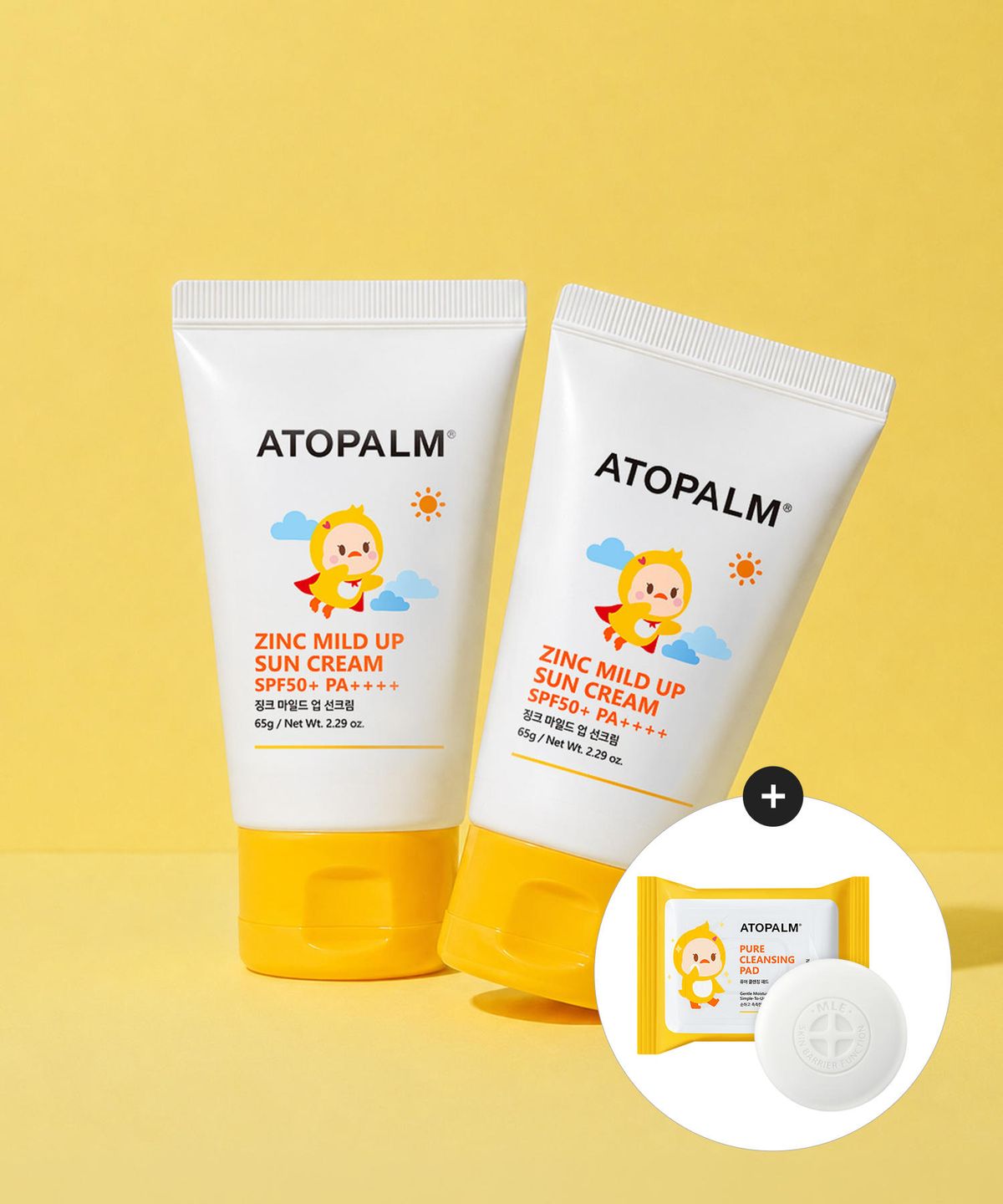 아토팜(ATOPALM) 징크 마일드 업 선크림 65G X 2개+[증정]퓨어 클렌징 패드 30매+카밍솝1개