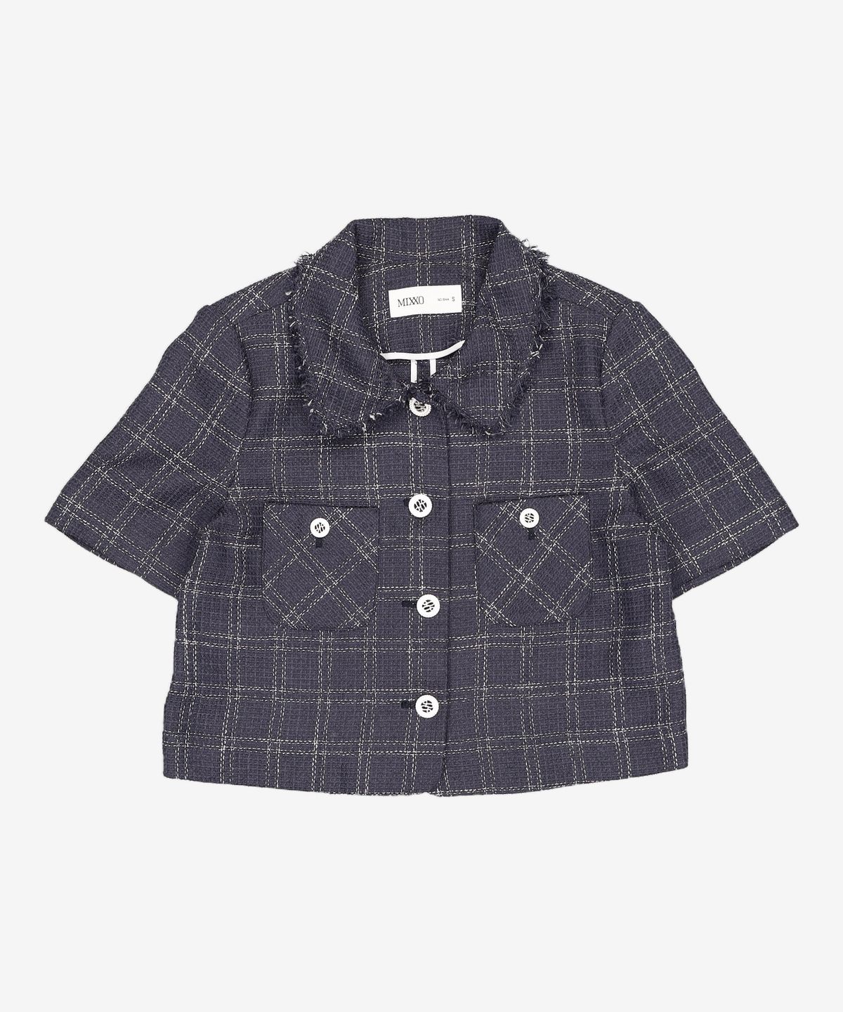 미쏘(MIXXO) 스탠카라 반팔 트위드 자켓_MIWJKD502G S