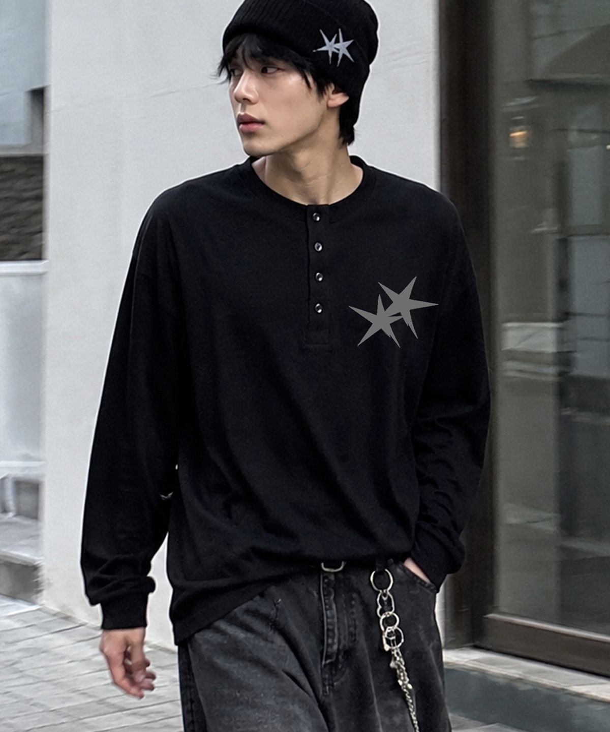 그레이버 오디너리(GRAVER ORDINARY) [ODNR UNISEX]Small Twins Star 헨리넥 롱슬리브 긴팔티셔츠_3color