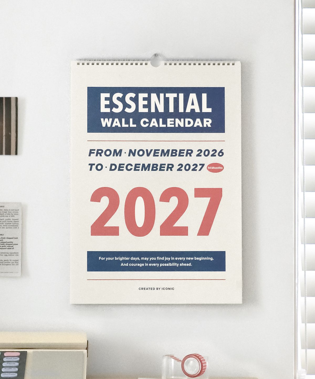 아이코닉(ICONIC) 2027 에센셜 벽걸이달력 A3 월 캘린더