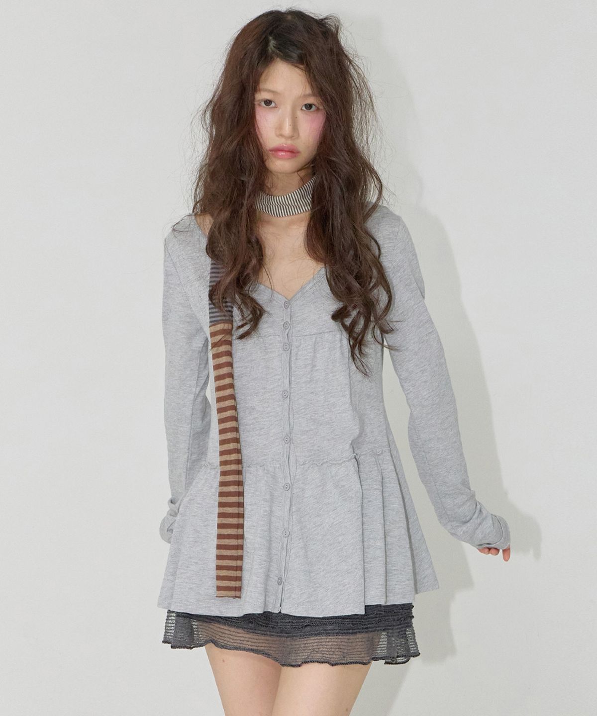 익스파이어드걸(EXPIRED GIRL) Eve Tiered Cardigan Melange Grey
