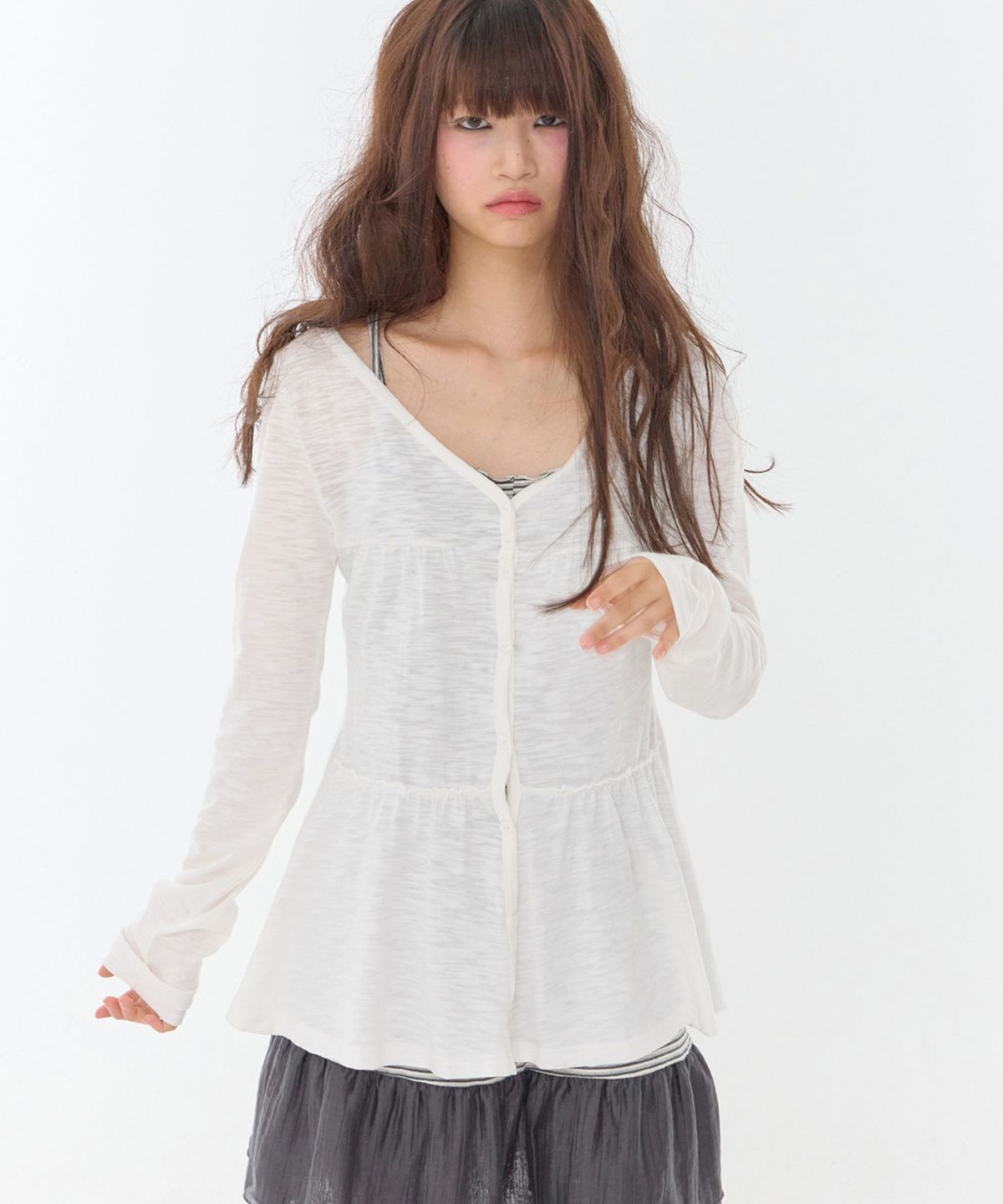 익스파이어드걸(EXPIRED GIRL) Eve Tiered Cardigan Ivory