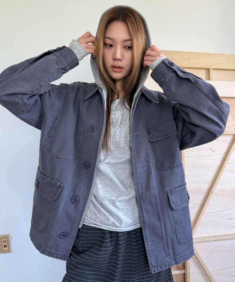 Washed Pocket Work Jacket [Charcoal]