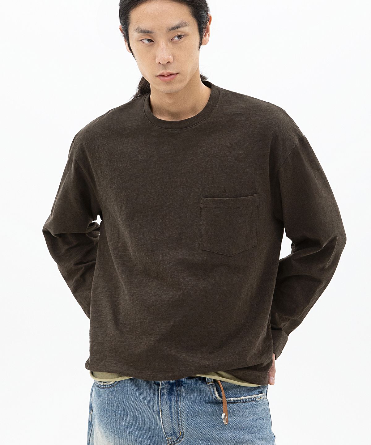 브렌슨(BRENSON) 슬럽 포켓 레이어 롱슬리브 ( 브라운 )