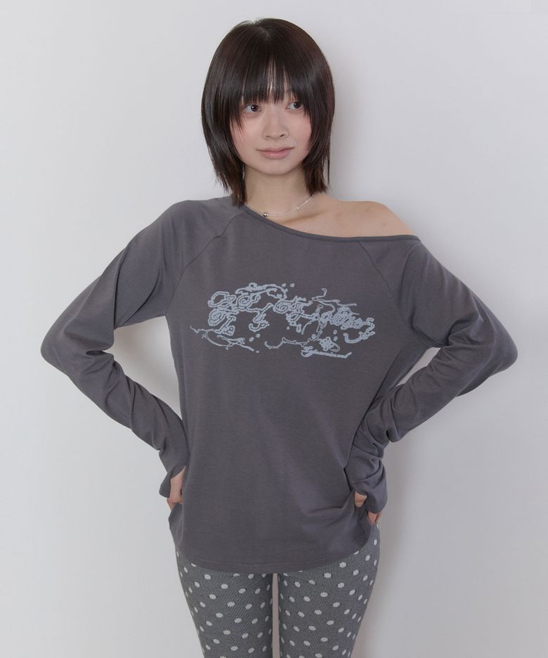 One Shoulder Raglan Top [Charcoal]