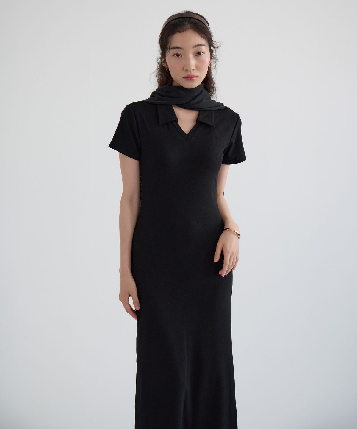 살롱 드 욘(SALON DE YOHN) Relax Collar Long Dress_Black