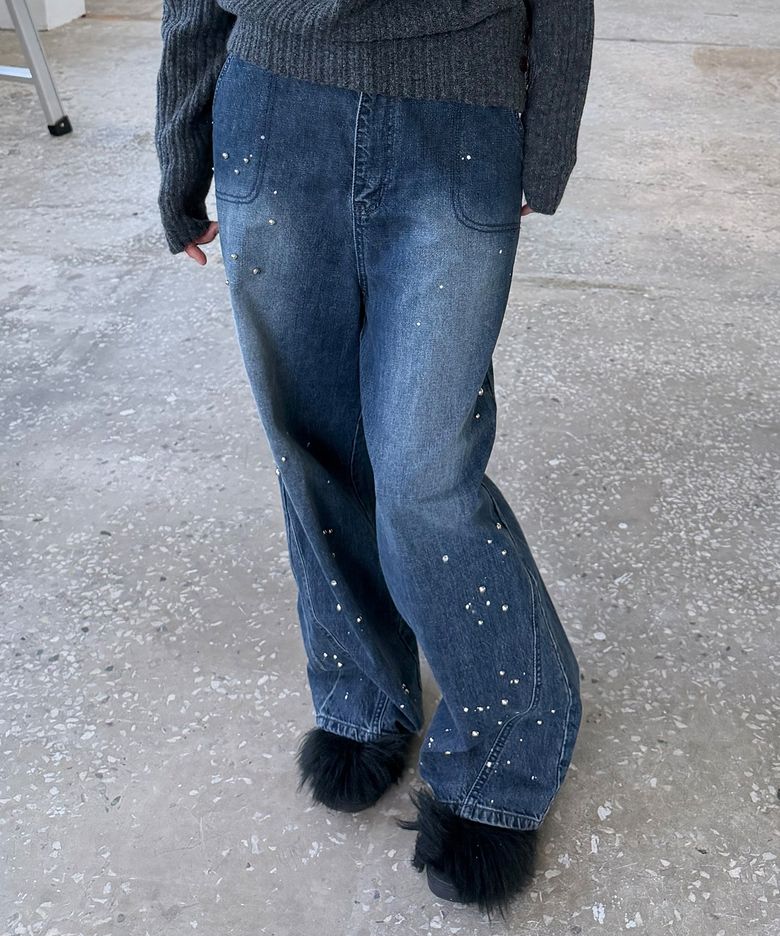 Rivet Splash Denim Pants [Blue]