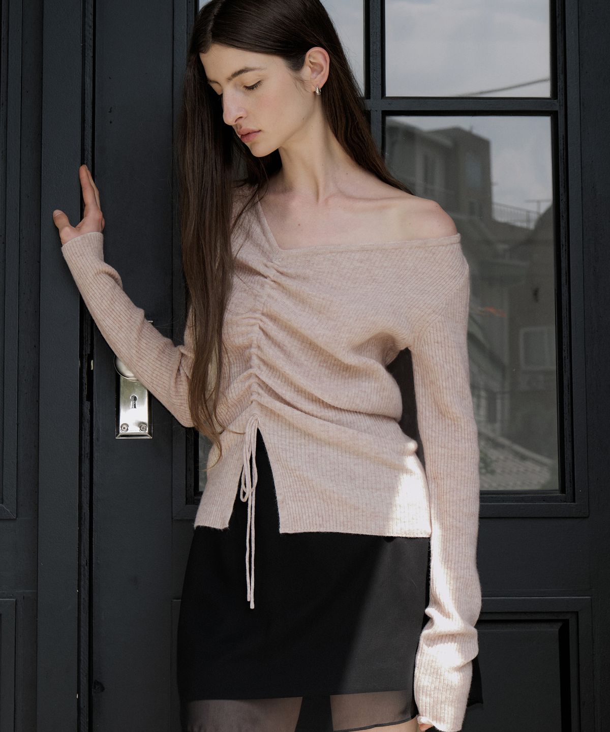 아워코모스(OURCOMOS) oblique string ribbed knit (rose pink) orc 6098