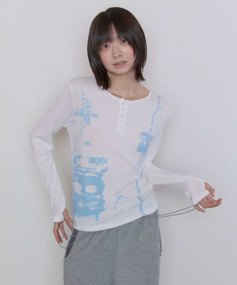 Blur Spray Henley Top [White]