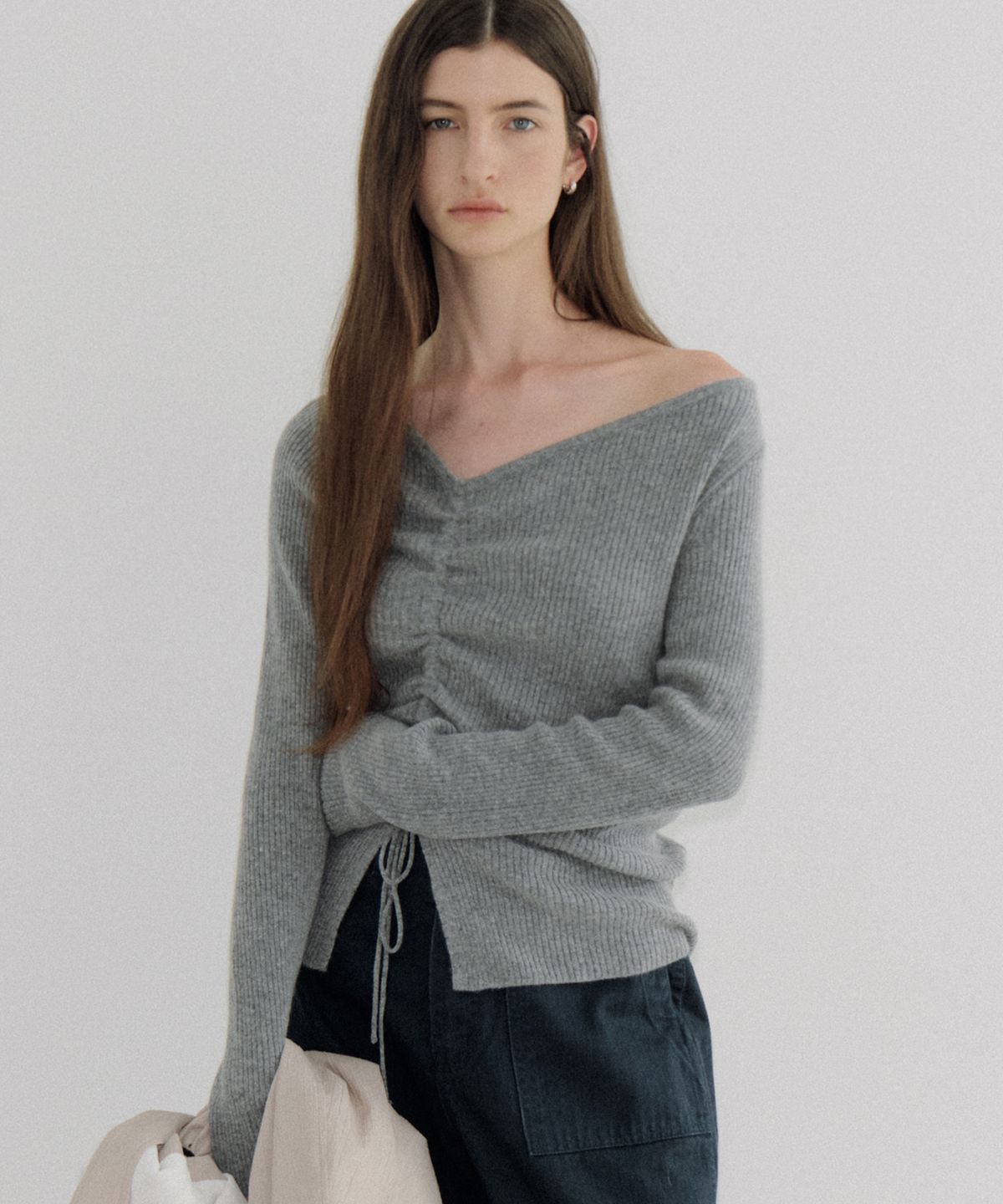 아워코모스(OURCOMOS) oblique string ribbed knit (melange gray) orc 6099