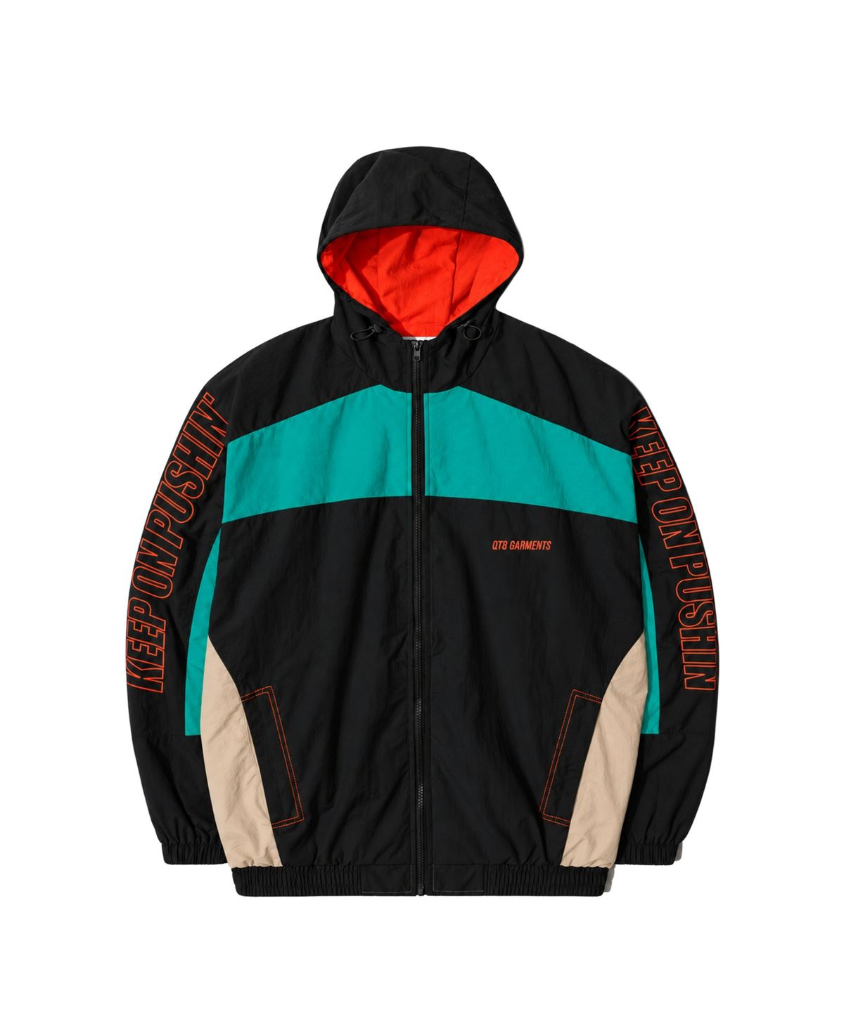 큐티에잇 가먼츠(QT8 GARMENTS) MF Retro Hooded Track Jacket (Black/Bluegreen/Orange)