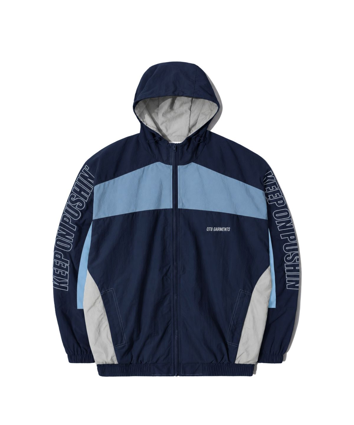 큐티에잇 가먼츠(QT8 GARMENTS) MF Retro Hooded Track Jacket (Navy/Skyblue/Grey)