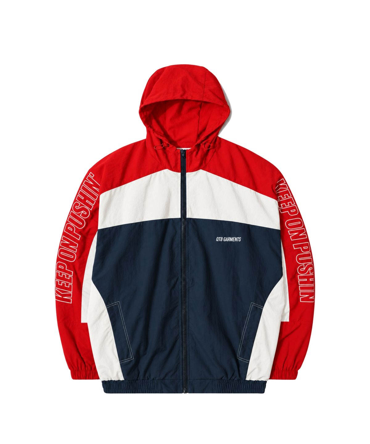 큐티에잇 가먼츠(QT8 GARMENTS) MF Retro Hooded Track Jacket (Red/Ivory/Navy)