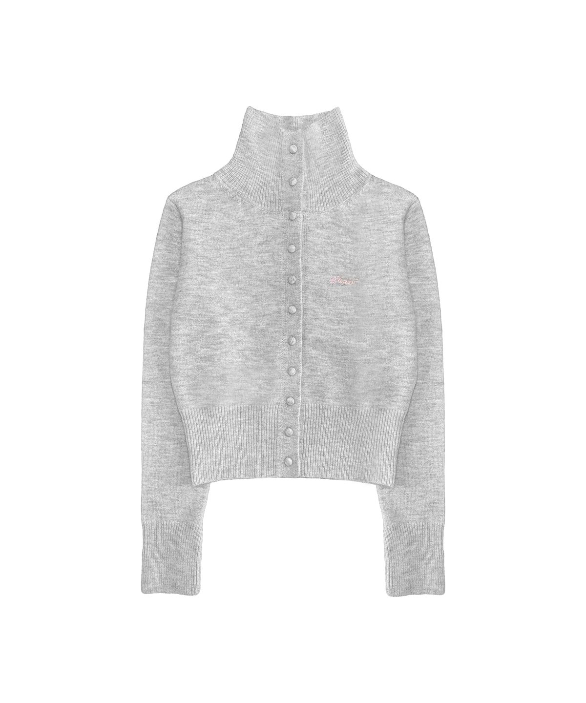 파시온(PASION) 마렌 하이넥 니트 가디건_그레이 Maren High-Neck Knit Cardigan_Gray