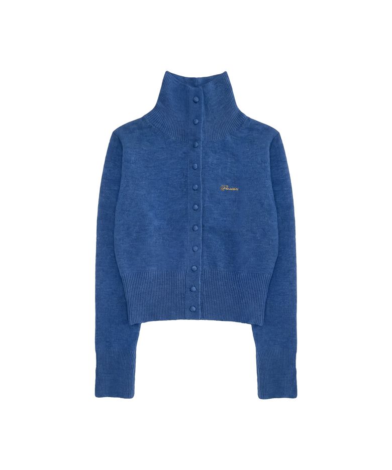 마렌 하이넥 니트 가디건_블루 Maren High-Neck Knit Cardigan_Blue