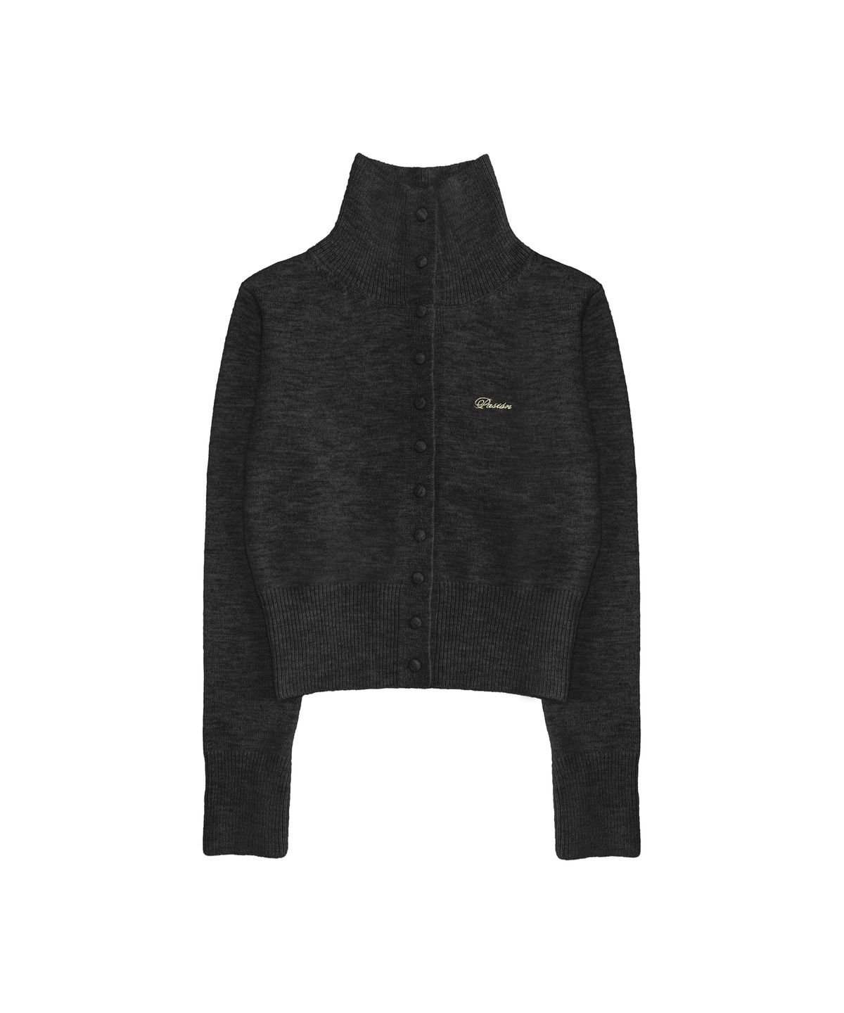 파시온(PASION) 마렌 하이넥 니트 가디건_챠콜 Maren High-Neck Knit Cardigan_Charcoal